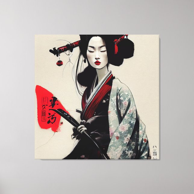Beautiful Japanese Geisha Stretched Canvas Print (Front)