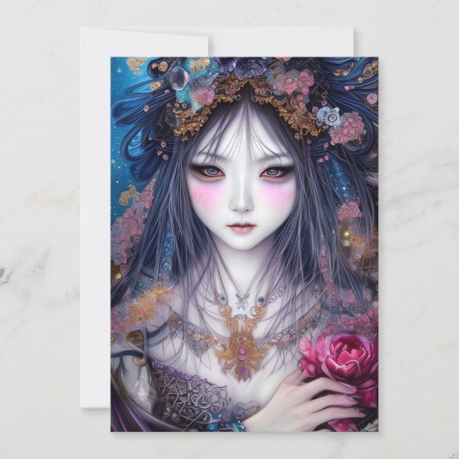 Beautiful Japanese Girl Gothic Fantasy Triptych Invitation (Front)