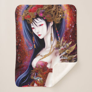 Beautiful Japanese Girl Gothic Fantasy Triptych Sherpa Blanket