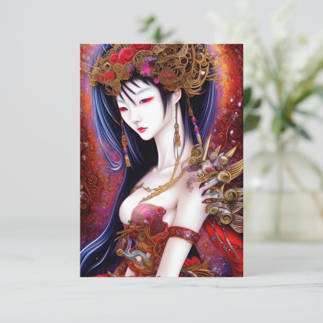 Beautiful Japanese Girl Gothic Fantasy Triptych Thank You Card (Standing Front)