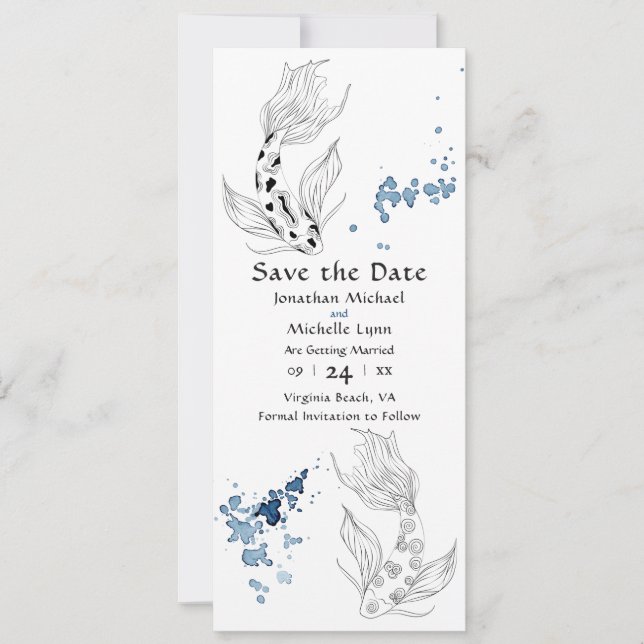 Beautiful Japanese Koi Fish Swimming Wedding Save The Date (Front)