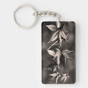 Beautiful Japanese Maple Leaf Portrait Sepia Keychain