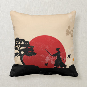 Beautiful Japanese Samurai Background Throw Pillow