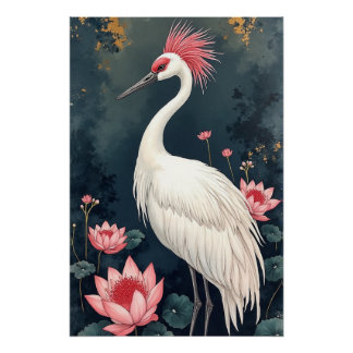 Beautiful Japanese White Crane  Poster