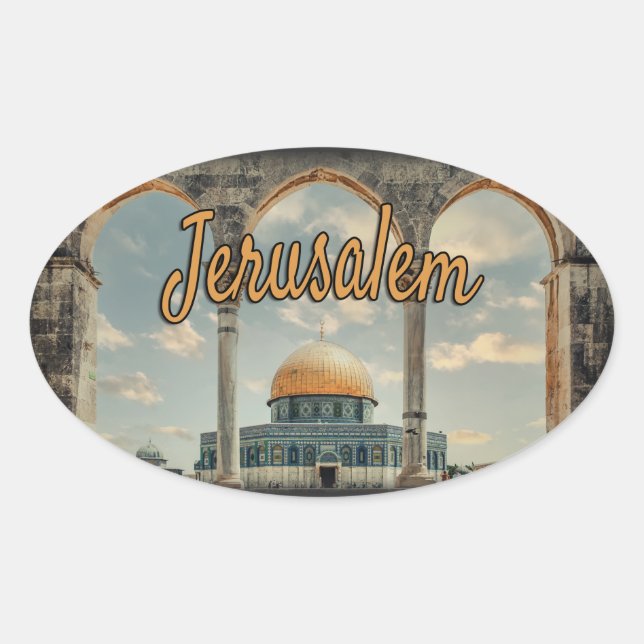 Beautiful Jerusalem Dome of The Rock Design Oval Sticker (Front)