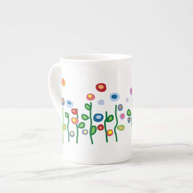 Beautiful jewel bright art flowers bone china mug (Front Left)