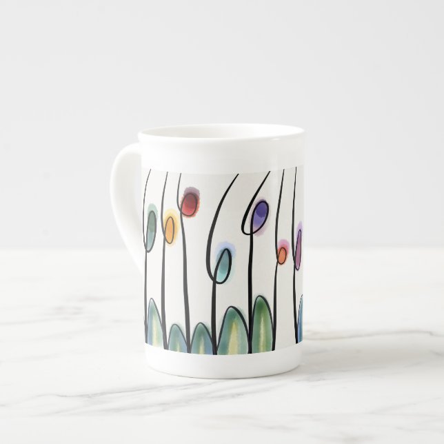 Beautiful jewel bright art tulip flowers bone china mug (Front Left)