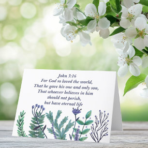 Beautiful John 3:16 Christian Bible Verse Floral Holiday Card
