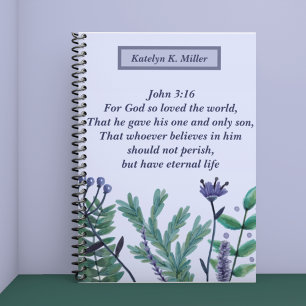 Beautiful John 3:16 Pretty Floral Christian Quote Notebook