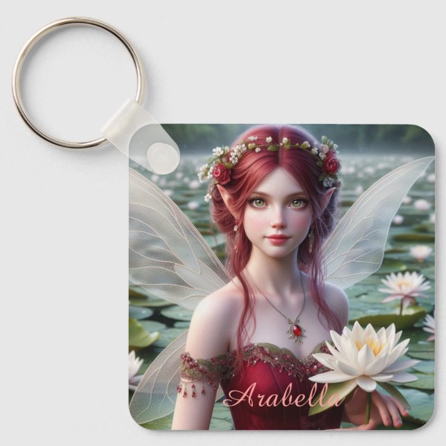 Beautiful July Fairy in Water Lilies Keychain (Front)