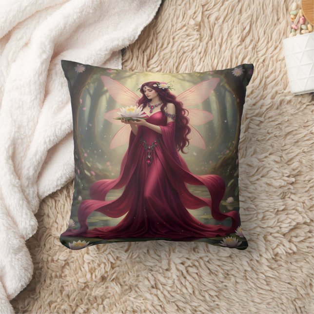 Beautiful July Ruby Fairy Throw Pillow (Blanket)