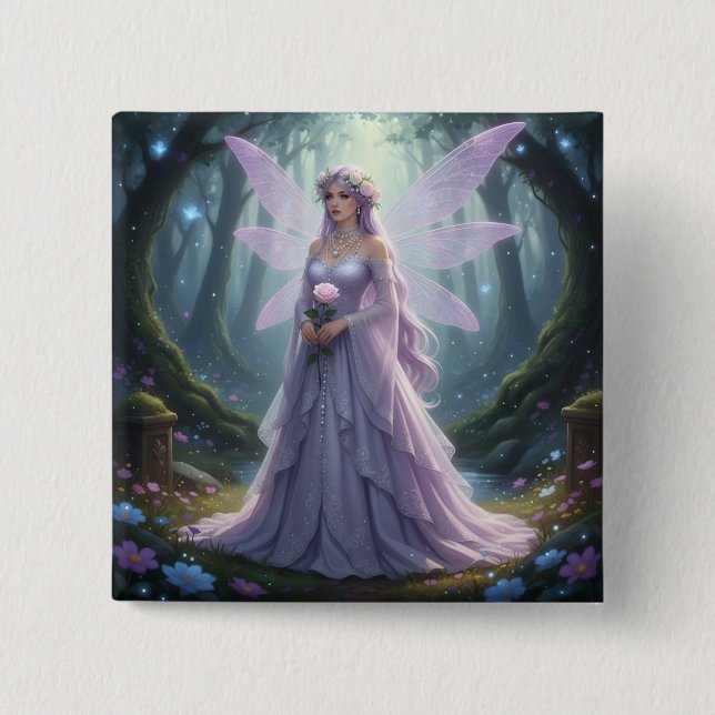 Beautiful June Pearl Fairy 2 Inch Square Button (Front)