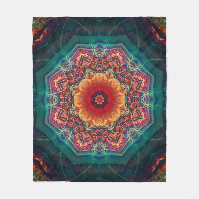 Beautiful kaleidoscope multicolored flower pattern fleece blanket (Front)
