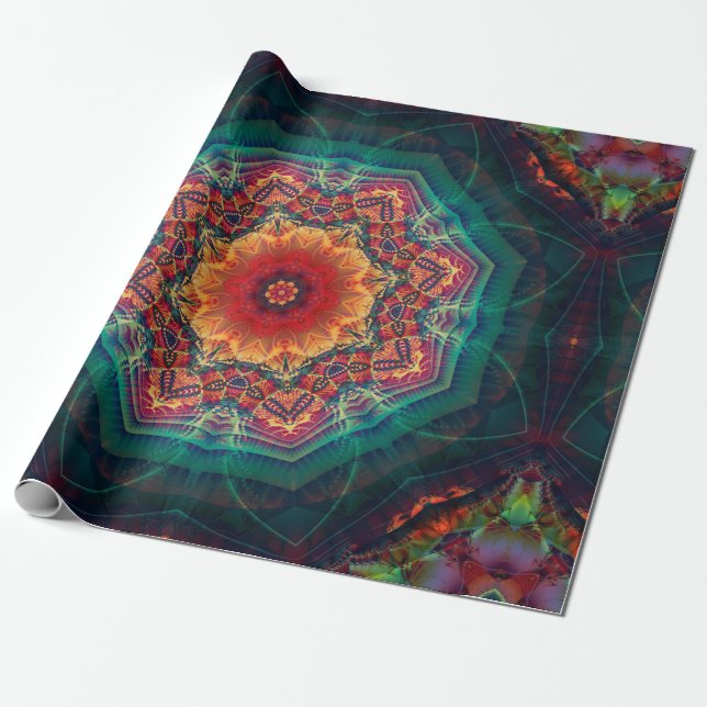 Beautiful kaleidoscope multicolored flower pattern wrapping paper (Unrolled)