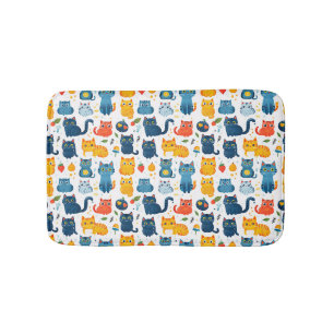 Beautiful kawaii cats, playing with toys white ba Bath Mat