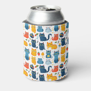 Beautiful kawaii cats, playing with toys white ba Can Cooler