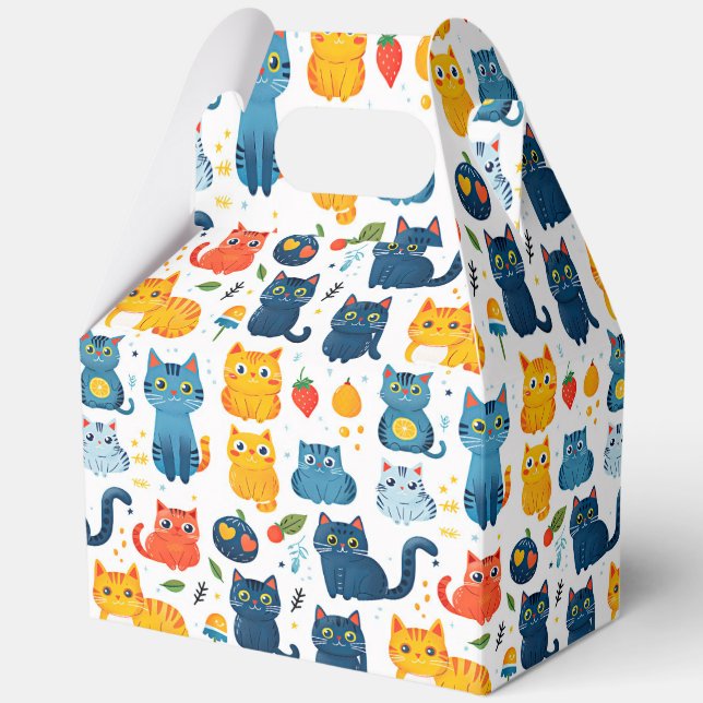  Beautiful kawaii cats, playing with toys white ba Favor Box (Front)