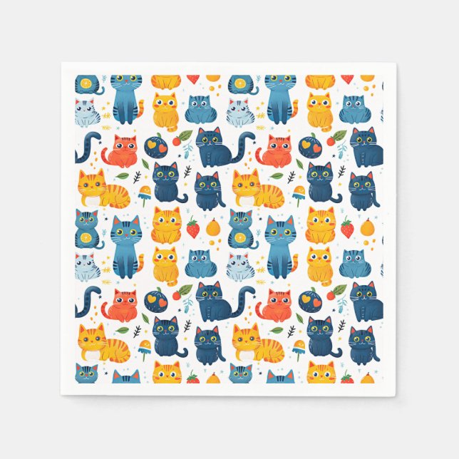  Beautiful kawaii cats, playing with toys white ba Napkin (Front)