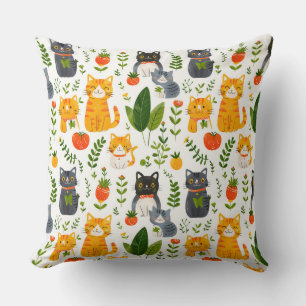 Beautiful kawaii cats, playing with toys white ba Throw Pillow