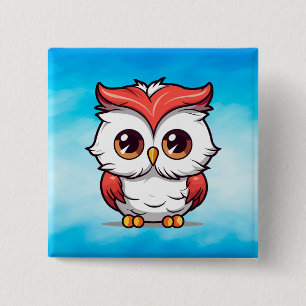 Beautiful Kawaii Style Owl Cartoon 2 Inch Square Button
