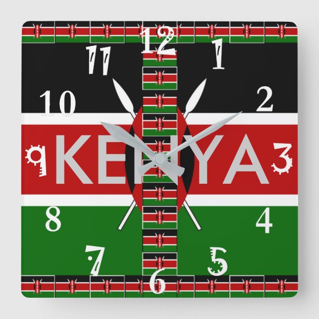Beautiful Kenyan National Flag Colours Square Wall Clock (Front)