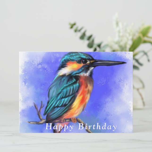 Beautiful Kingfisher Bird - Happy Birthday - (Standing Front)