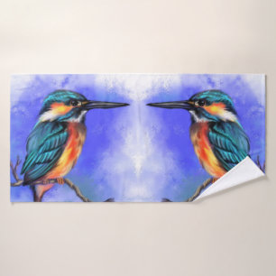Beautiful Kingfisher Bird - Migned Watercolor Art Bath Towel Set