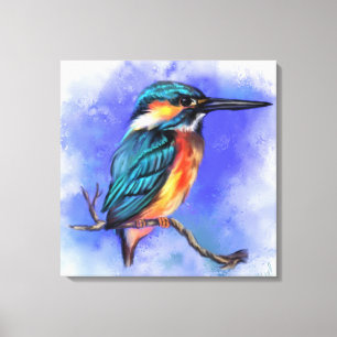 Beautiful Kingfisher Bird - Migned Watercolor Art Canvas Print