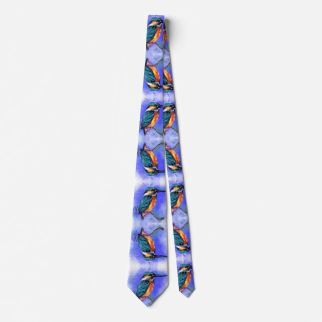 Beautiful Kingfisher Bird - Migned Watercolor Art  Tie (Front)