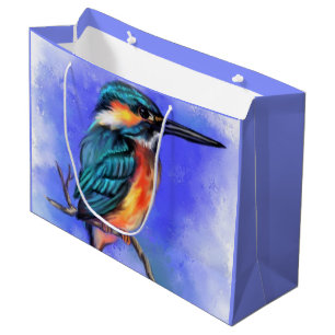 Beautiful Kingfisher Bird - Migned Watercolor  Large Gift Bag