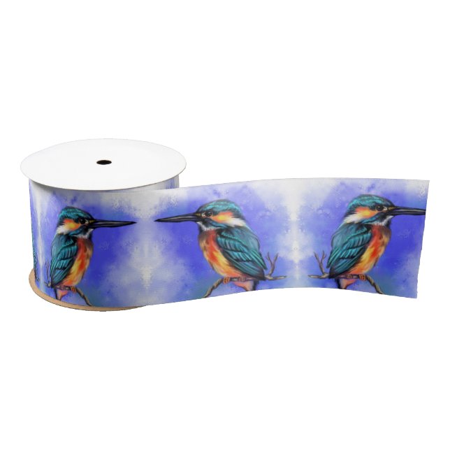 Beautiful Kingfisher Bird Ribbon Satin Ribbon (Spool)