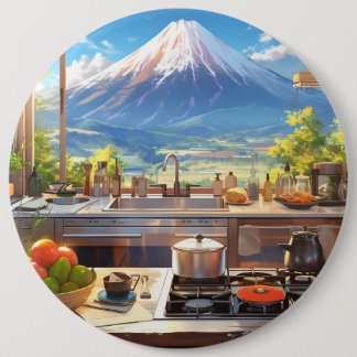 Beautiful Kitchen with View of Mount Fuji 6 Inch Round Button