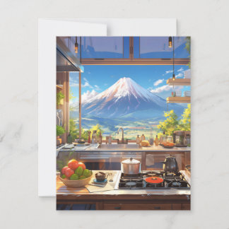 Beautiful Kitchen with View of Mount Fuji Holiday Card
