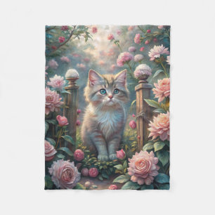 Beautiful Kitten in Rose Garden (Shabby Chic) Fleece Blanket