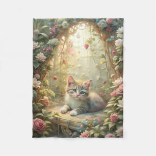 Beautiful Kitten in Rose Garden (Shabby Chic) Fleece Blanket