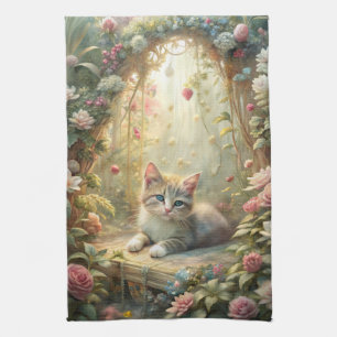 Beautiful Kitten in Rose Garden (Shabby Chic) Kitchen Towel