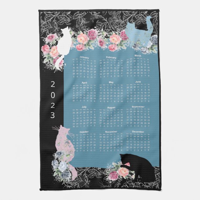 Beautiful Kitty Rose Garden 2023 Calendar Towel (Vertical)