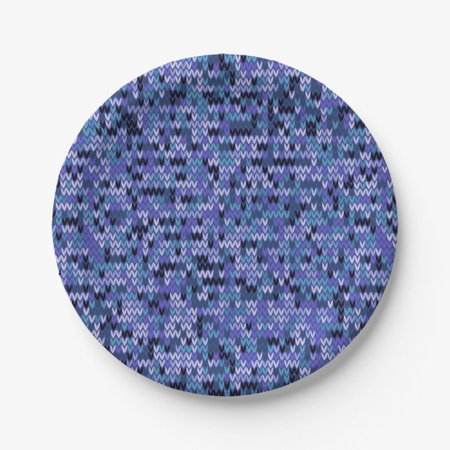 Beautiful , knitting pattern , knitted , blue and  paper plate (Front)