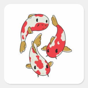 Beautiful Koi Fishes Cartoon Design Square Sticker