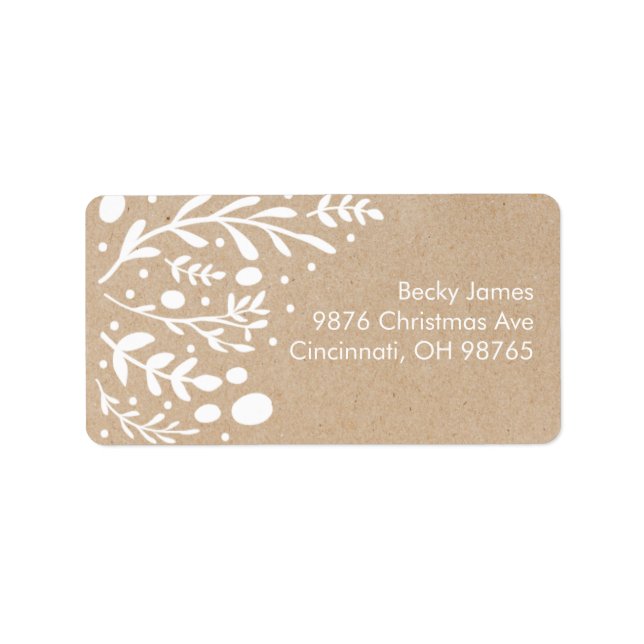 Beautiful Kraft Foliage Christmas Address Labels (Front)