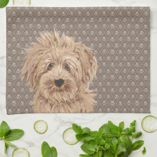 Beautiful Labradoodle Love Dog Paw Painting Beige Kitchen Towel