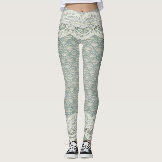 Beautiful Lace Pearls Blue Green Legging Easter