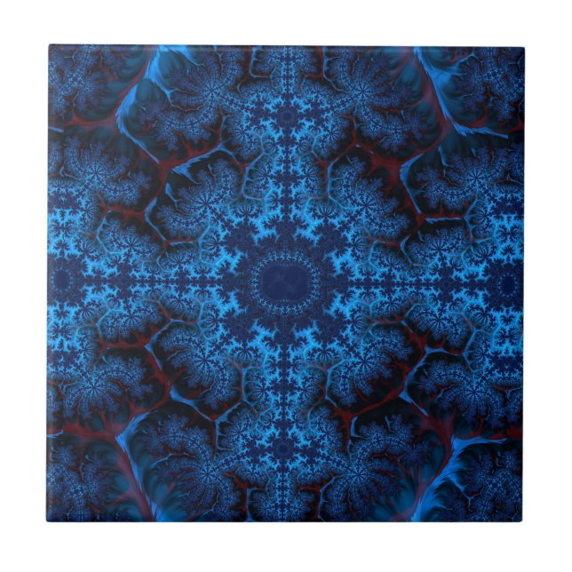 Beautiful Lacy Blue Filigree Fractal Abstract   Th Tile (Front)