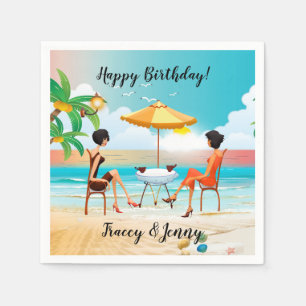 Beautiful Ladies At The Beach Birthday Napkin