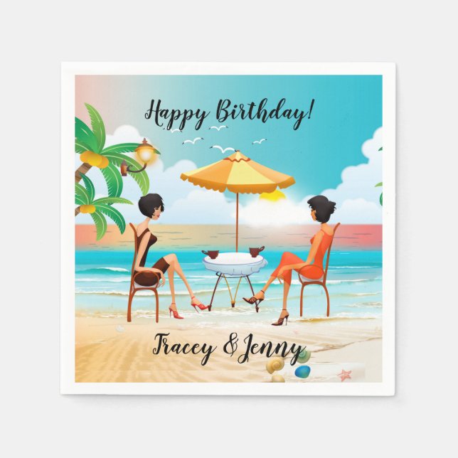 Beautiful Ladies At The Beach Birthday Napkin (Front)