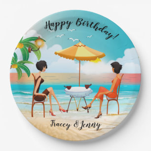 Beautiful Ladies At The Beach Birthday Paper Plate