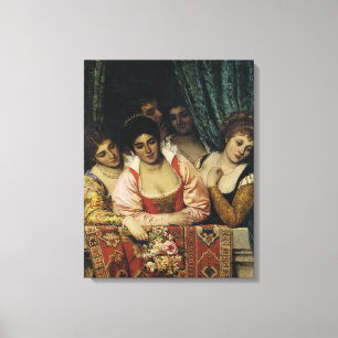 Beautiful Ladies on a Medieval Balcony Canvas Print