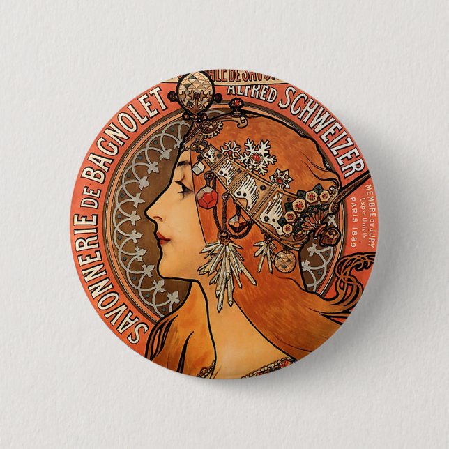 Beautiful ladies profile - Mucha 2 Inch Round Button (Front)