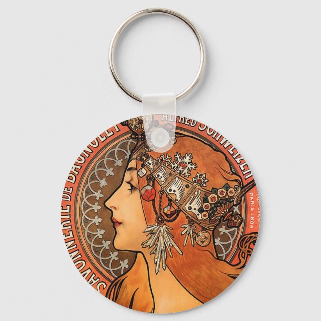 Beautiful ladies profile - Mucha Keychain (Front)