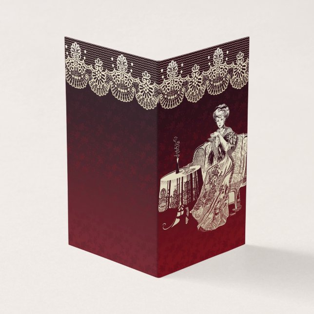 Beautiful Lady drinks tea Business Card (Outside)